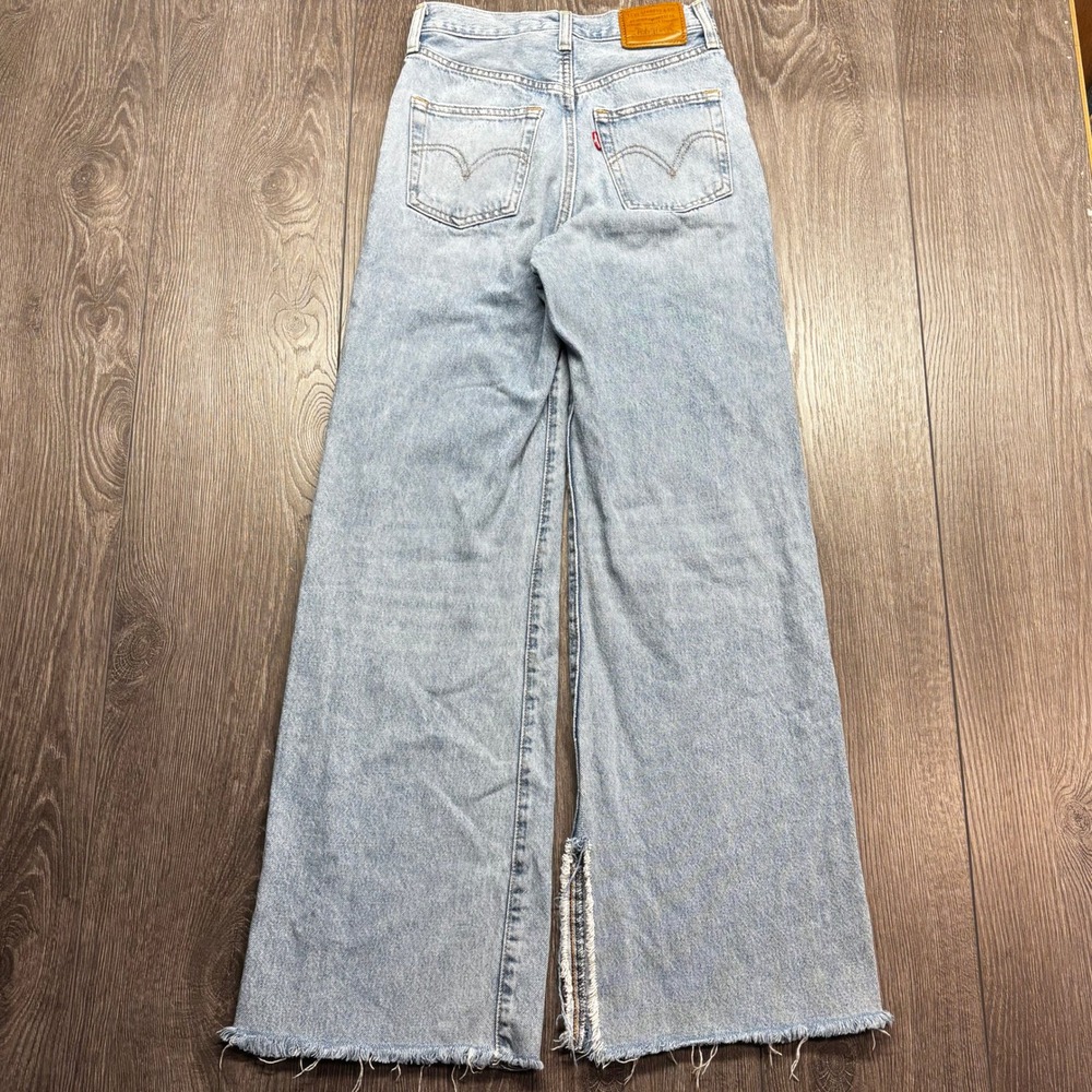 Levis Premium Ribcage Wide Leg Jeans 26 x 30 Light Wash Blue High Rise Denim